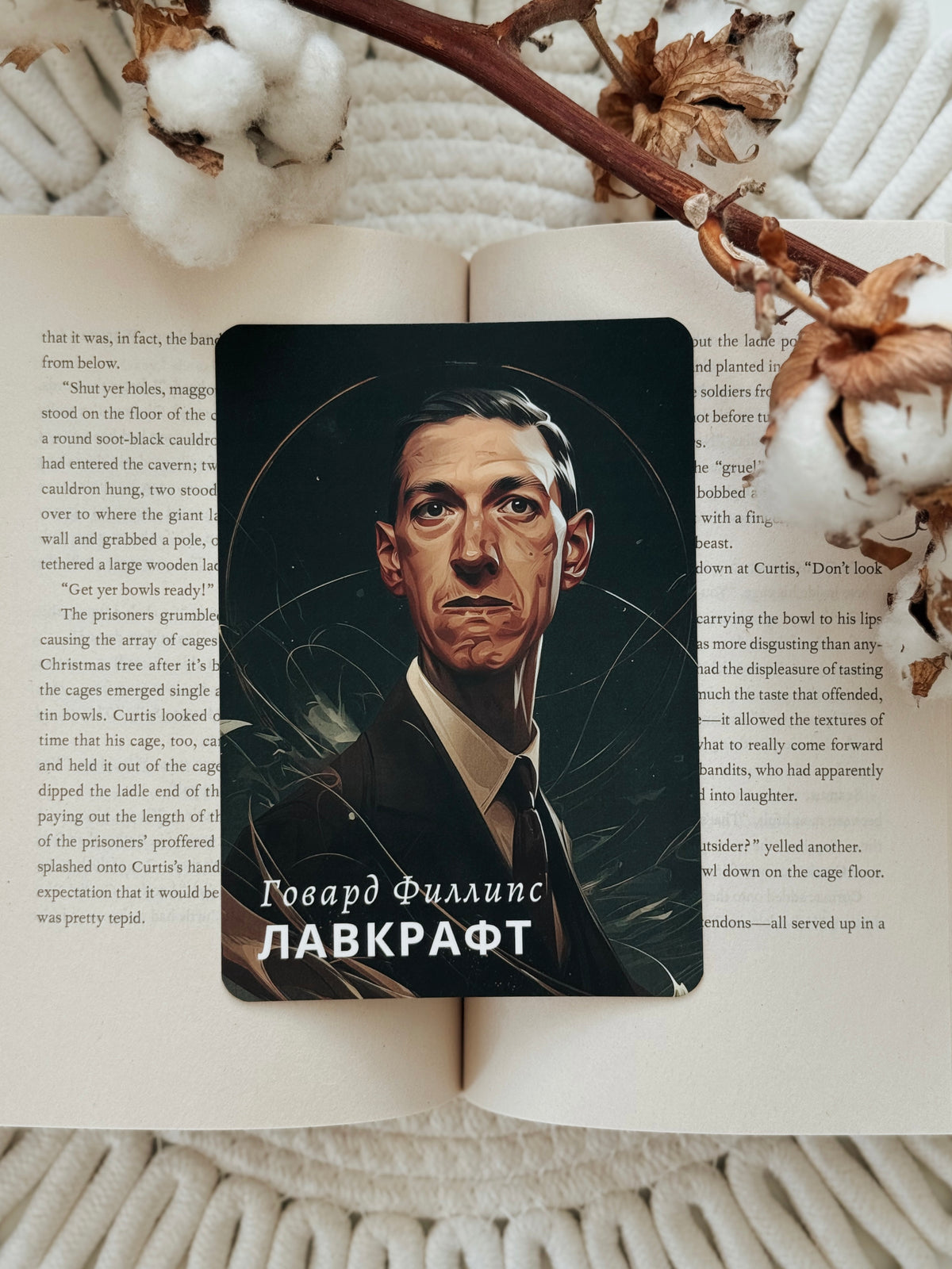 A rectangular bookplate card featuring a stylized portrait of G. K.
